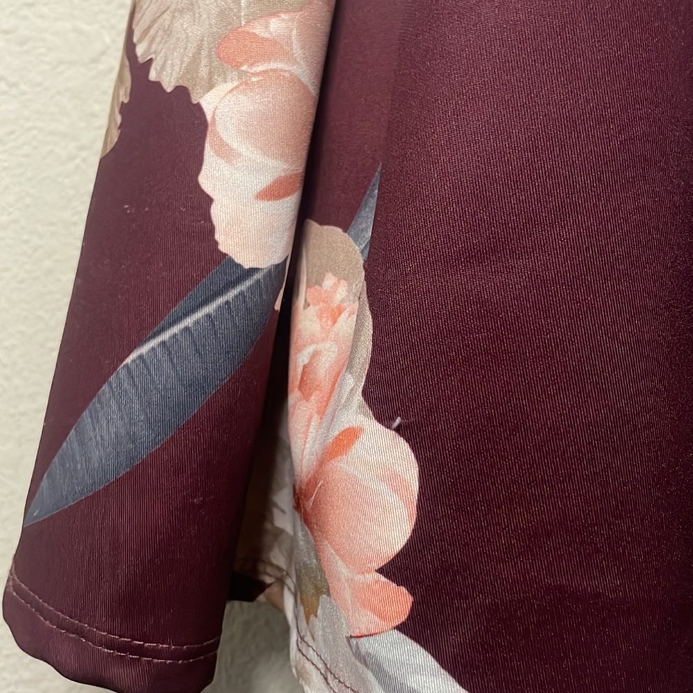 Papaya Maroon Fit and Flare Floral Dress - Picture 7 of 8